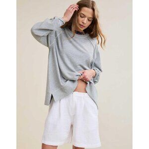 AERIE Women's East West Crew Sweatshirt Size L In Medium Heather Gray